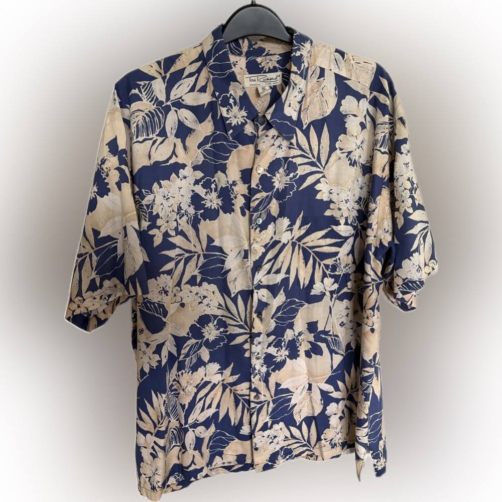 Tori Richard Navy and Cream Floral Button Down Shirt